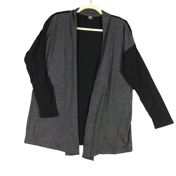 Bobeau Women’s Small Open Front Cardigan Gray Black Colorblock Waffle Knit - Picture 1 of 14